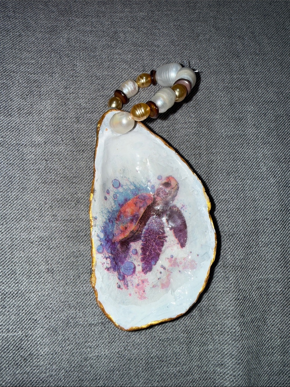 Sea Turtle Shell Ornament in Purple and Gold